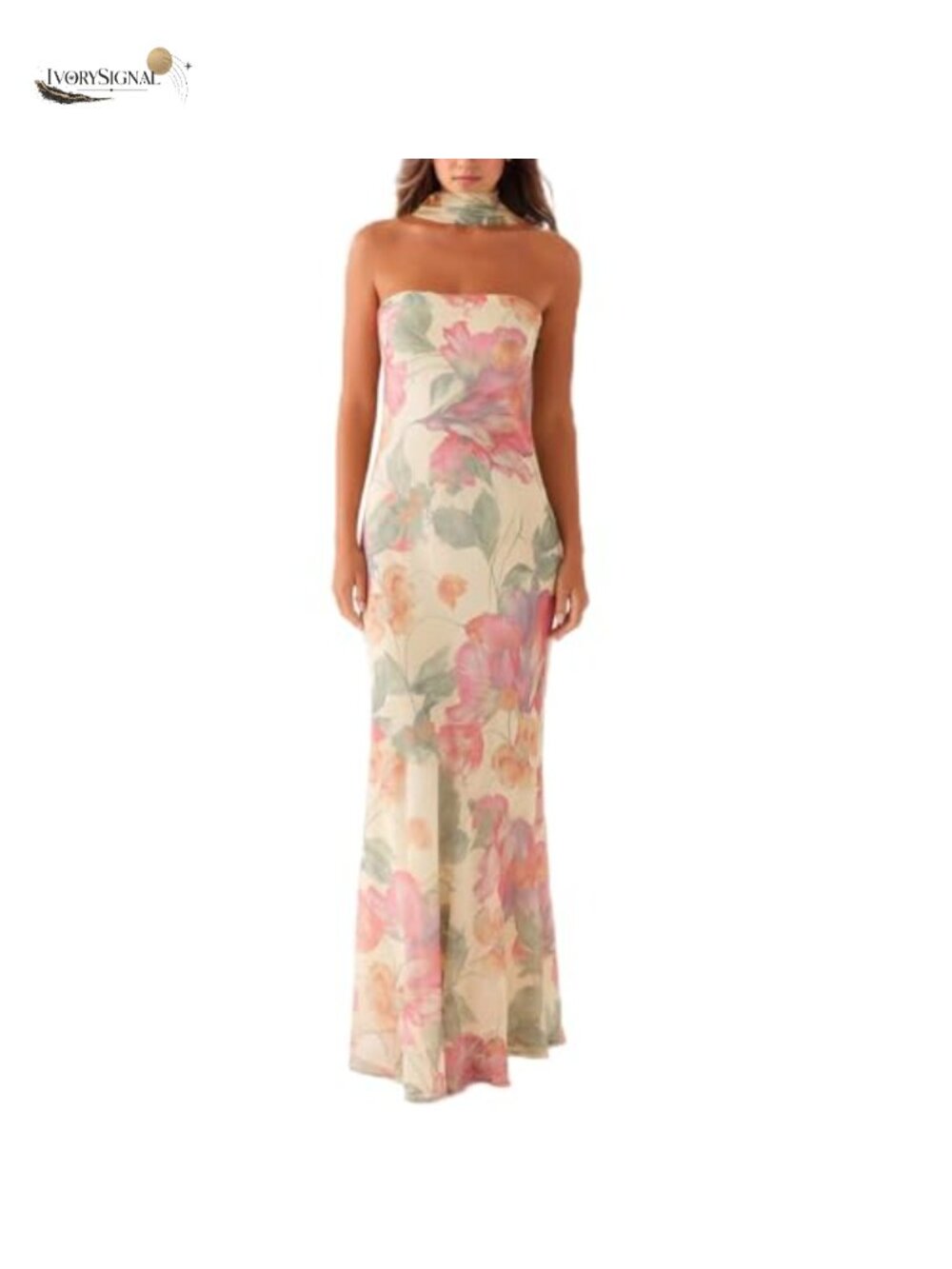 Women Floral Strapless Maxi Dress Bodycon Mesh Cocktail Wedding Guest